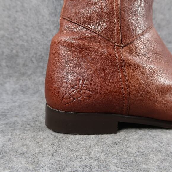 John Fluevog Boots Womens 6 Tall Riding Picnics Brie Brown Leather Studded Toe - Picture 2 of 16